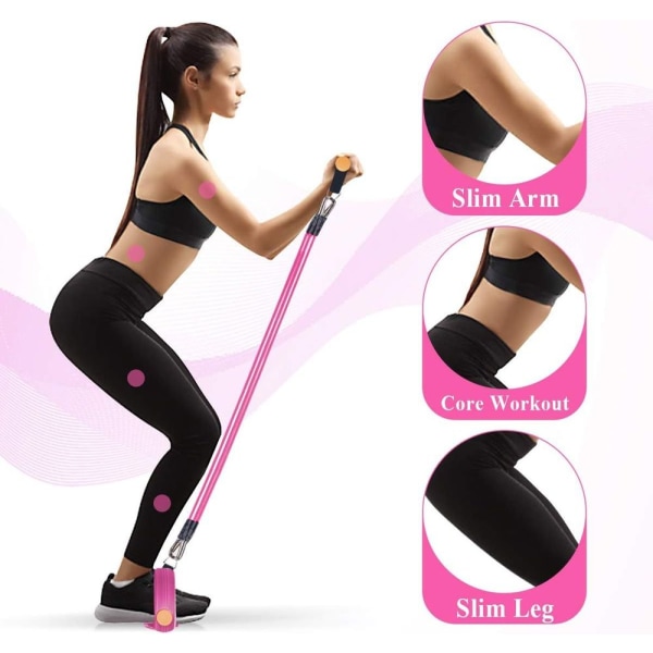 Abdominal Trainer Upgrade 3 Tubes Pedal Resistance Band Elastic Sit-up Pull Rope rosa