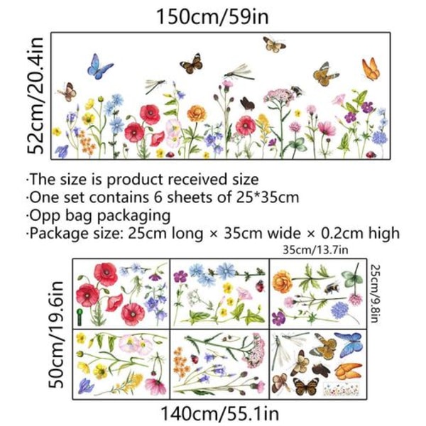 Sommer vægklistermærker med blomster og græs - have blomster vægklistermærker - blomsterdekorationer