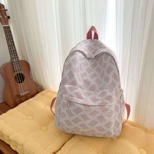 Student skoletaske kvinders rygsæk lille frisk rombisk skoletaske enkel mode all-match taske stor kapacitet studerende rygsæk-mørk pink