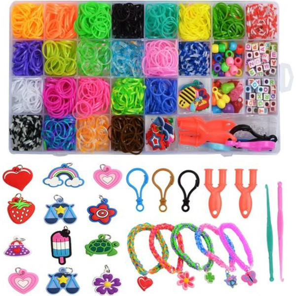 Loom Ribbon Craft Kit, 1600+ färgglada gummiband startkit DIY Craft färgglada bandlåda