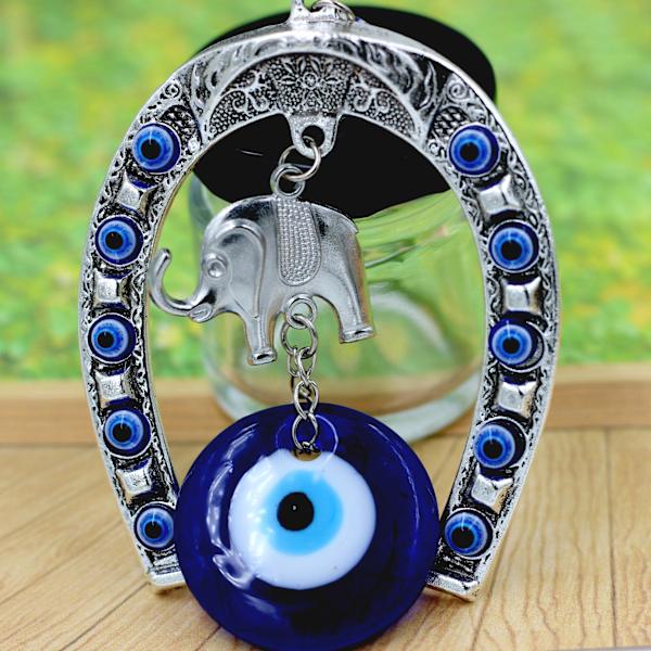1 stk. Blå ondt øye amulett, veggdekor, lykkelig elefant