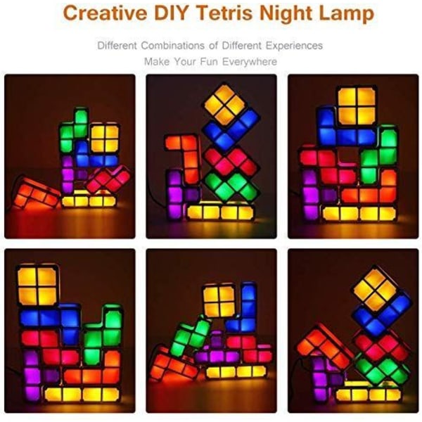 Tetris-lampa, Attoe LED Tetris stapelbar nattlampa 7 färger induktionslåsning skrivbord