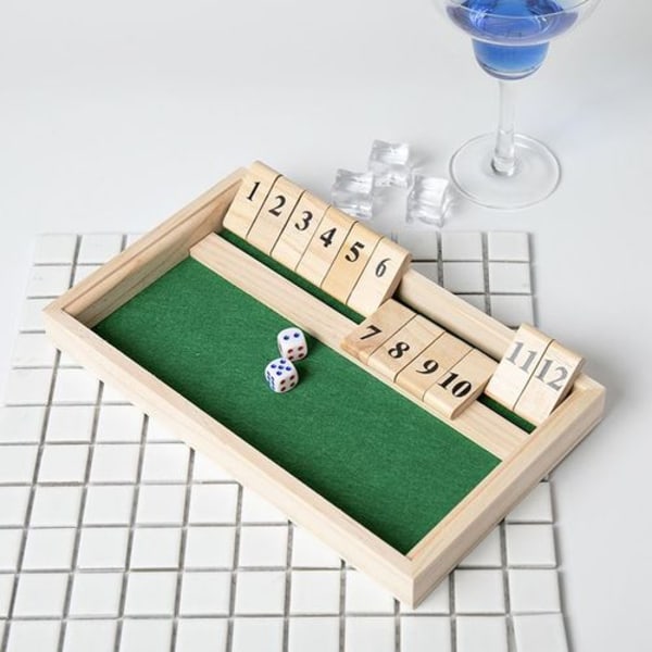 Relaxdays Shut The Box 9 brikker, 2 terninger i tre og terningbrett, for minst 2 spillere, stilig