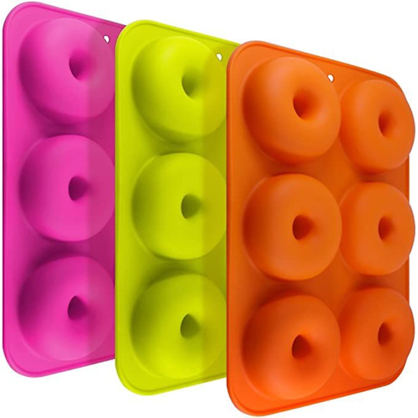 6 Silikon Donutformar (Orange, Rosa, Grön, 3 i ett paket), Non-Stick Bakplåt, Värmebeständig, Lämplig för Kakor, Kakor, Muffins