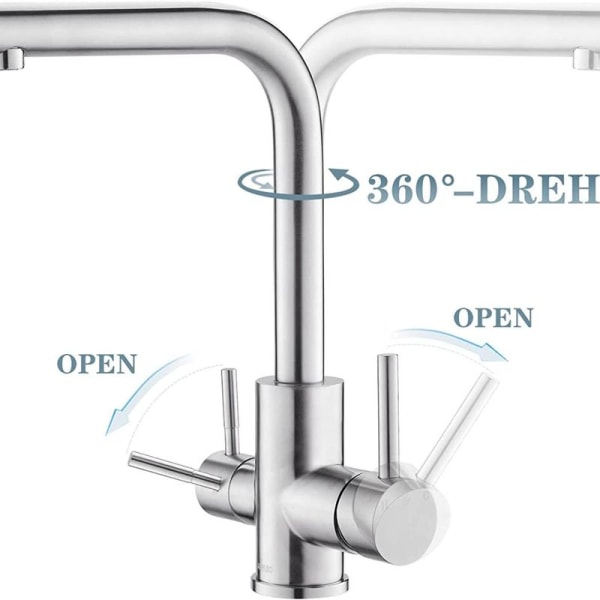 3-vejs køkkenhane - 360 roterbar - 3-i-1 vandfilter mixer tap - drikkevand H