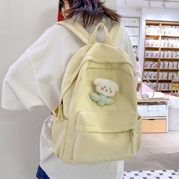 Student skolväska, skolväska, skolflicka, minimalistisk stil, söt tjej, enfärgad, lätt ryggsäck, skolflickans ryggsäck - vit