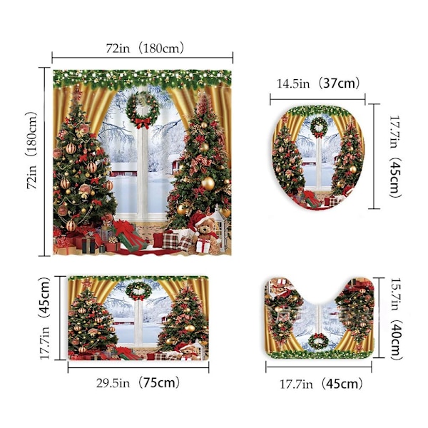 4 st julgardinuppsättningar med halkfri matta, julgran med