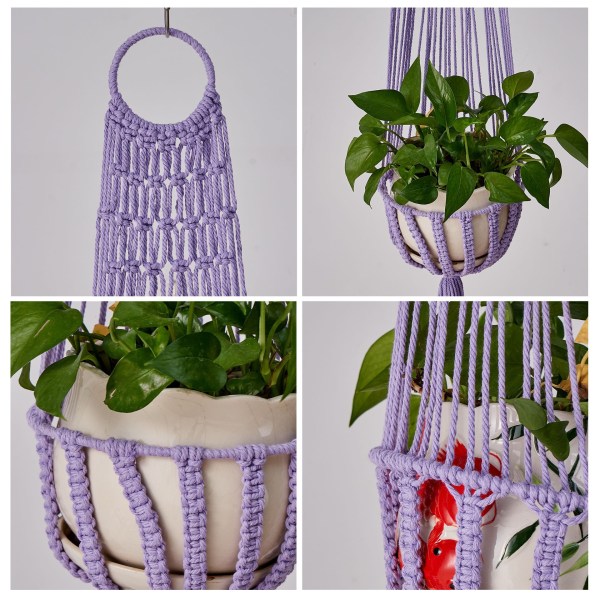 Handvävd bomullsrepplanterhängande korg Purple Length 1 m