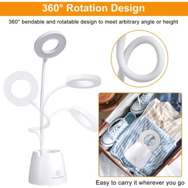 Skrivebordslampe, barneskrivebordslampe, LED-skrivebordslampe med 3 lysmoduser