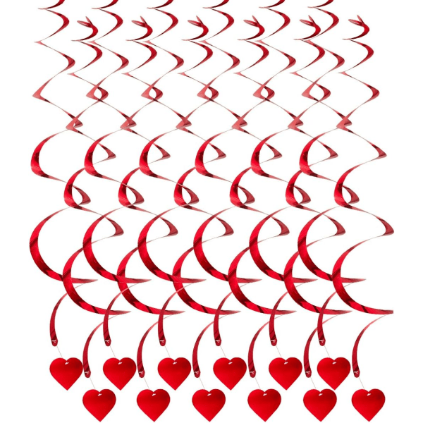 12 kpl punaisia ​​sydänspiraalikoruja, ystävänpäivän spiraalikoruja