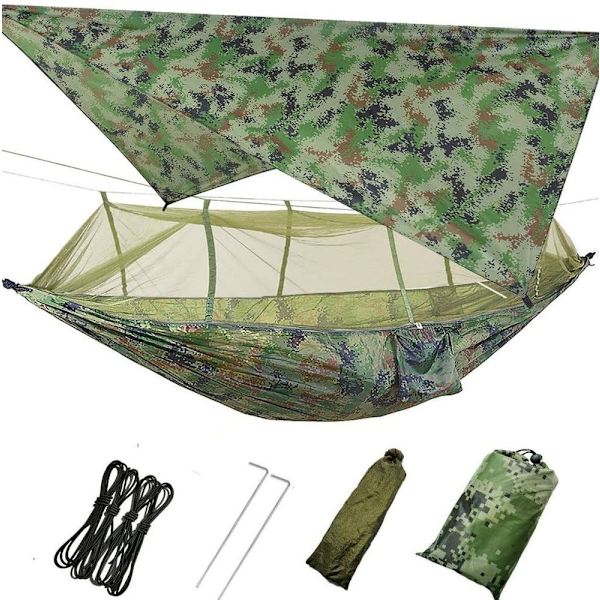 3-i-1 camping hängmatta med dragkedja myggnät och tält presenning, andningsbar mygga
