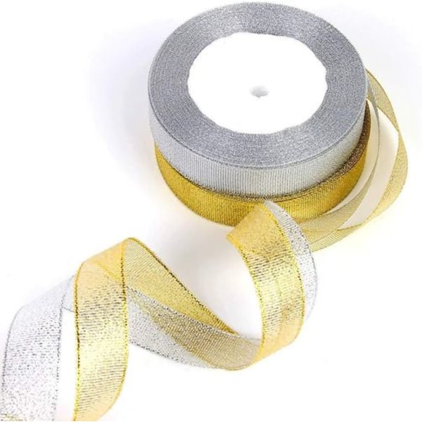 Febbya Organza Bånd, 22 Meter 20mm Gavebånd 4 Stykker Glitter Skinnende Bånd