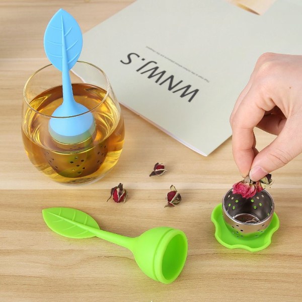 5PCS Teinfuser Sæt Silikone Diffuser Tebold Rustfrit Stål Te Filter Te Diffuser med Underkopper