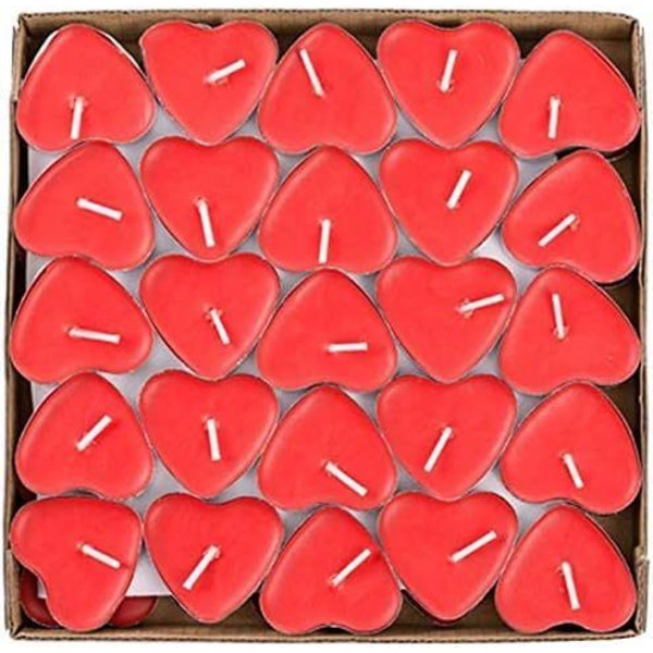 Duftlyssett med 50 dekorative hjerteformede kjærlighetshjertelys til