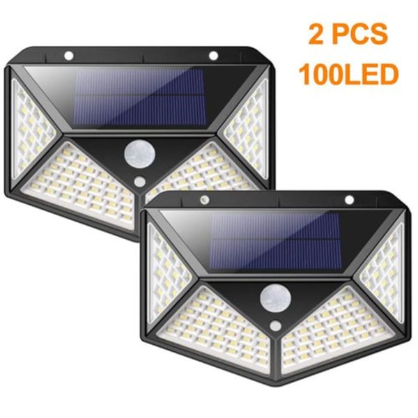 2-pack solcellslampor för utomhusbruk, 100 LED superljus solcellslampa för