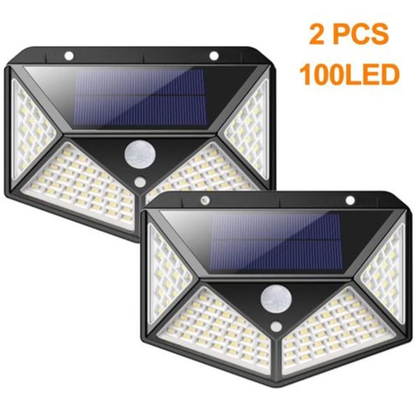 Pakke med 2 solcellelamper til udendørs brug, 100 LED superlysende solcellelampe til