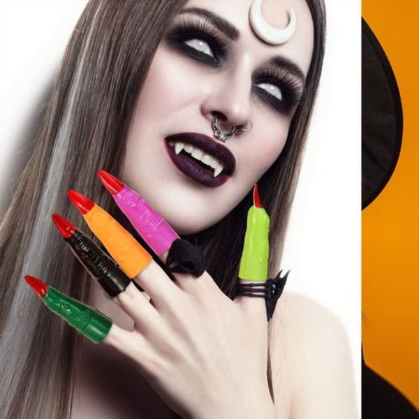 40 stycken Halloween färgglada häxfingrar för läsning, plastfingerdockor,