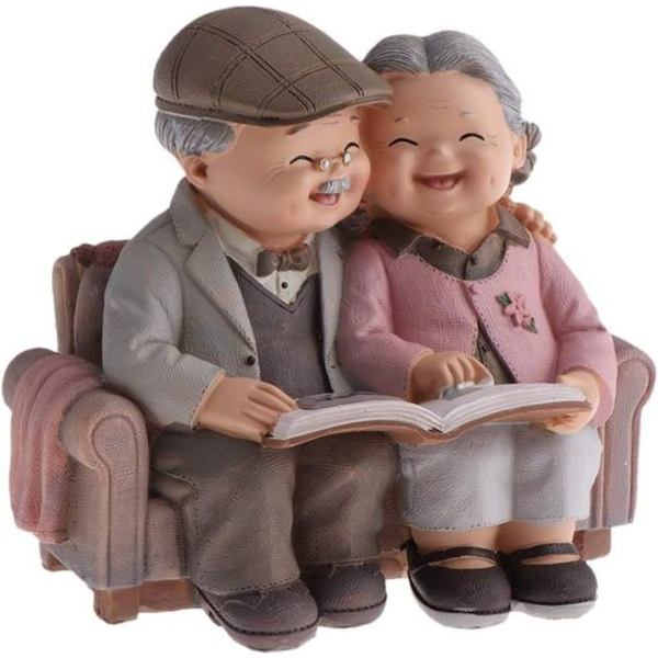 Søte eldre par figurer borddekorasjon, gaveidé til bestefar/bestemor,