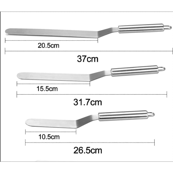 Vinklad bakspatel, palett i rostfritt stål, dekorativ spatel för glasyrkakor, cupcakes och bakverk -