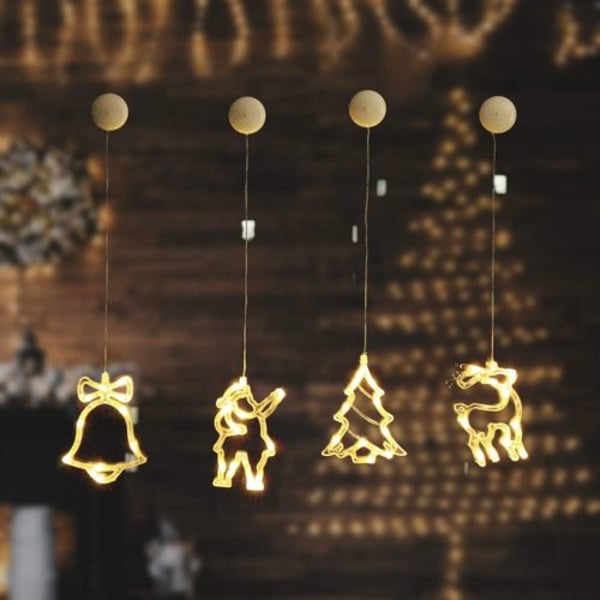 LED-lampdekoration med sugkopp: set med 4 fönsterbilder för jul