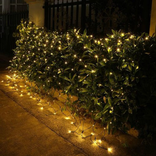 1,5x1,5m LED solcellsbelysningsnät varmt vitt 8 ljuslägen ljusslingor vattentät