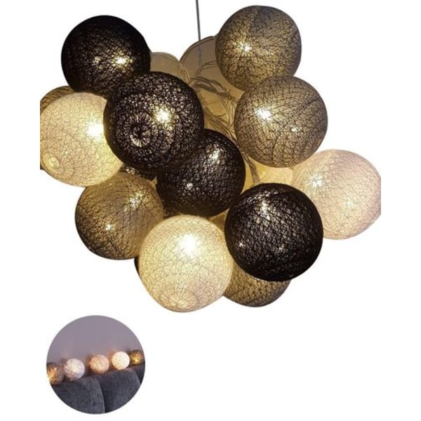 Cotton Ball Fairy Lights - 3M 20 LED Ball Fairy Lights Grey