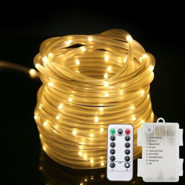 10M 100 LED lyslenke 8 moduser vanntett tauverk lys batteridrevet