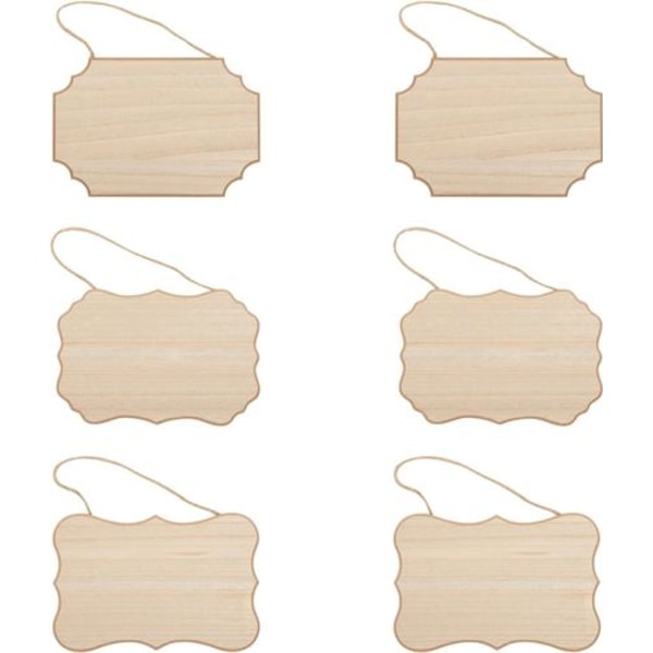 6 stycken oavslutade hängande träskyltar rektangel blank träplakett blank