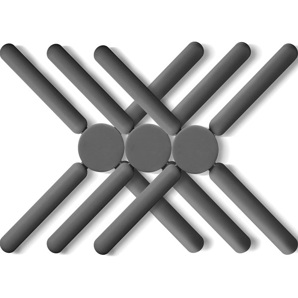 Sett med 3 sammenleggbare silikonunderstell, sammenleggbare understell, sklisikker krysskompakt design Utvidbar silikongryteholder, grå