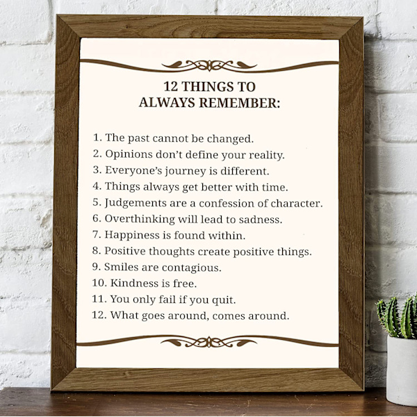 1 kappale 40X50cm Inspiroiva englanninkielinen motto \"12 asiaa, jotka kannattaa aina muistaa\"