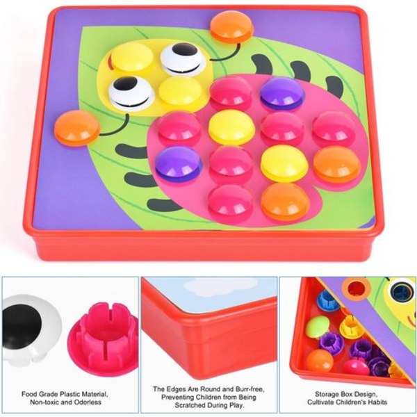 Mosaikk-plug-in-spill for barn, plug-in-mosaikk med 45 plug-in perler og 12 fargerike spor