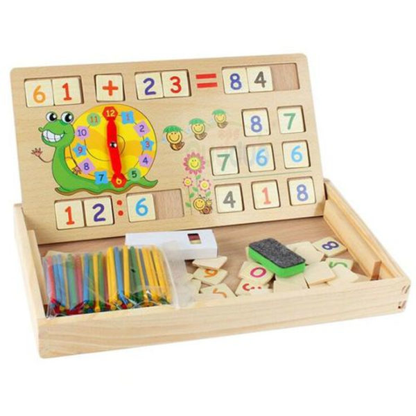 Puinen matematiikkalelu, oppimislaatikko, numeroiden oppimispeli piirustuspuulevyllä