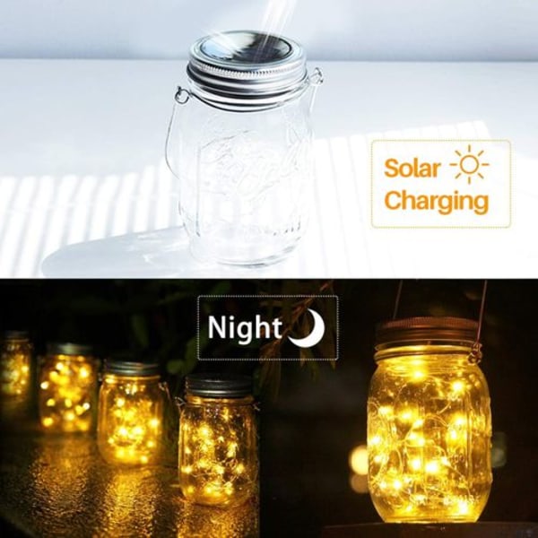Solcellelampe, 4 stk. solcellelygte til syltetøjsglas, LED-solcellelygte, lanterne til syltetøjsglas