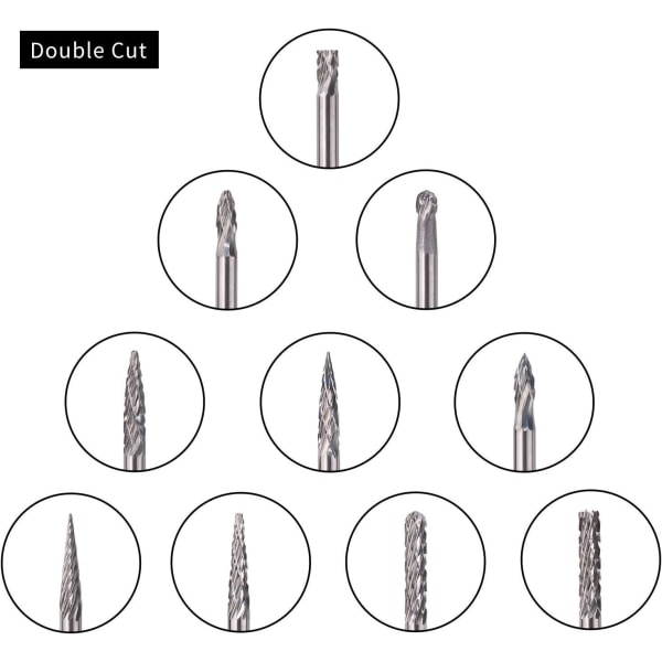 Roterende kuttere, 20 stk Tungsten Carbide End Mill Bit Roterende stålfiler