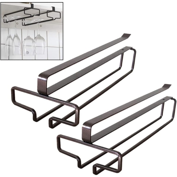 Hængende Vinglasholder Metal Vinglasophæng Under Skab Installation Kan Holde Op Til 4 Glas (2 Pak, Brun