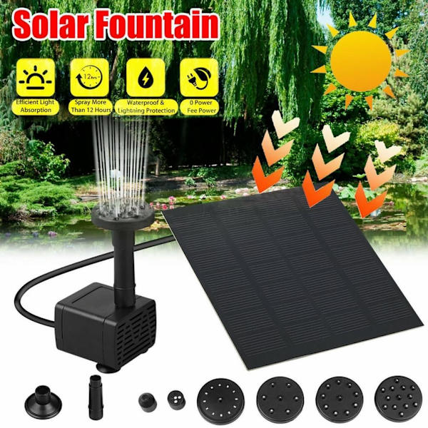 Solcelledrevet dam pumpe solfontene vannfunksjon dekorativ fontene fontene