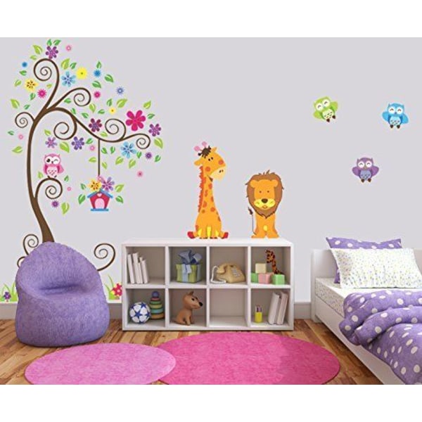 Lasten seinätarra Värikäs pöllökirahvi leijonapuu koristeellinen unisex -tarra