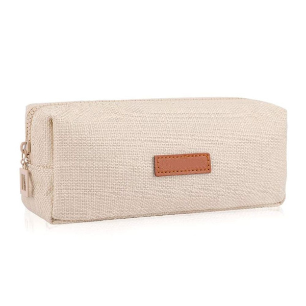 Liten pennfodral, studentväska, myntväska, kosmetikaväska, beige