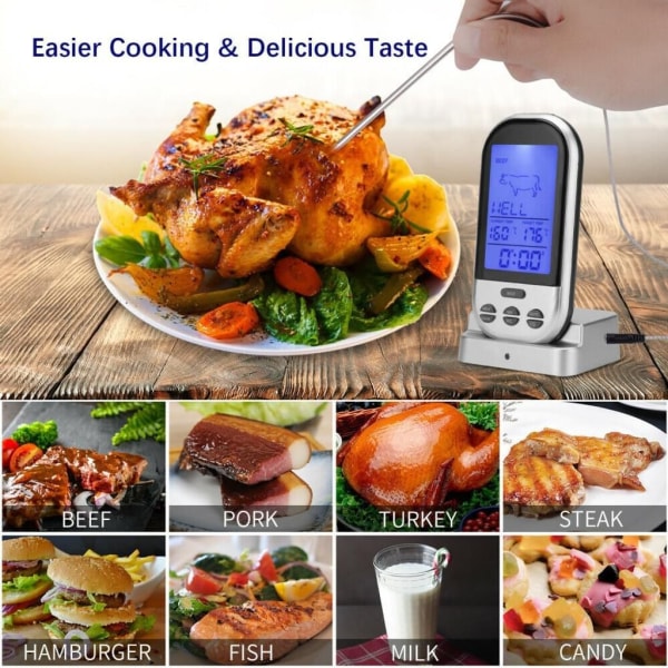Trådlös kötttermometer - extern display, 8 typer av kött
