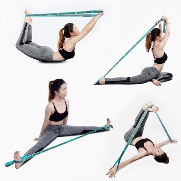 Strækband, strækbånd gymnastikbånd med 9 løkker, yoga stræk
