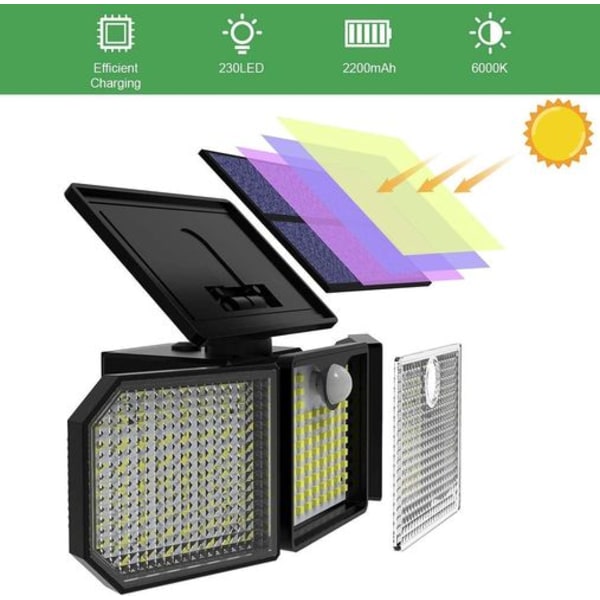 230LED IP65 Solcells Rörelsesensor Utomhus Superljusa Utomhusvägglampor