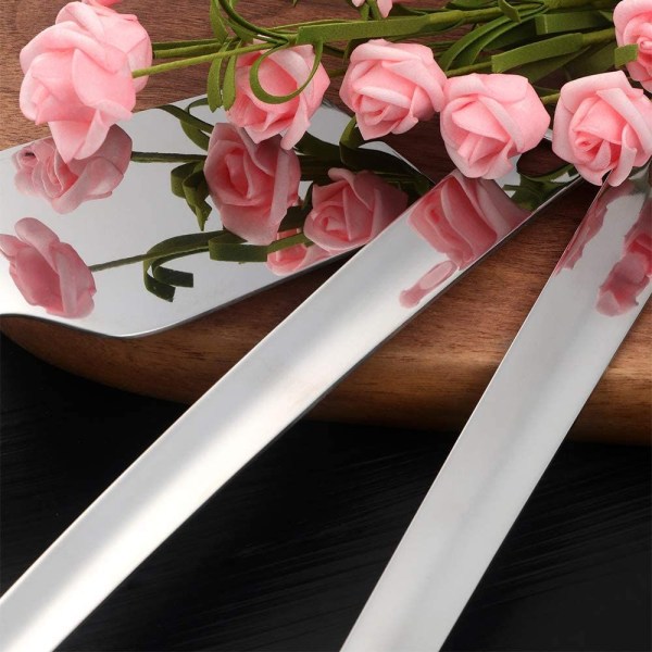 Rostfri kakskärare pizzaspatel server med platt handtag, spegelpolerad och diskmaskinssäker, silver