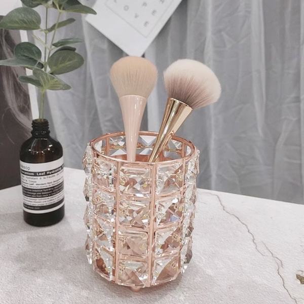 Akryl sminkborsthållare Organizer Clear Pen Rose Gold