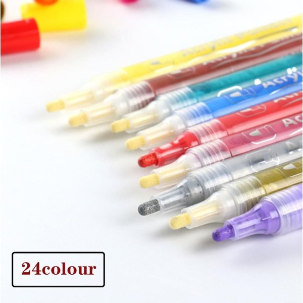 24 färger Akrylpennor Markers för DIY Graffiti Pens Set Akrylfärger Vattentät