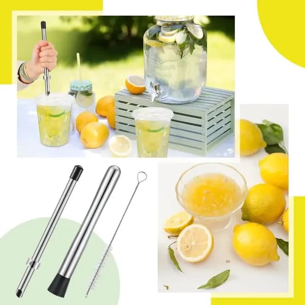 4-delars set: lock till lemonadmuggar, sugrör, hålslag och muddler (22 cm)
