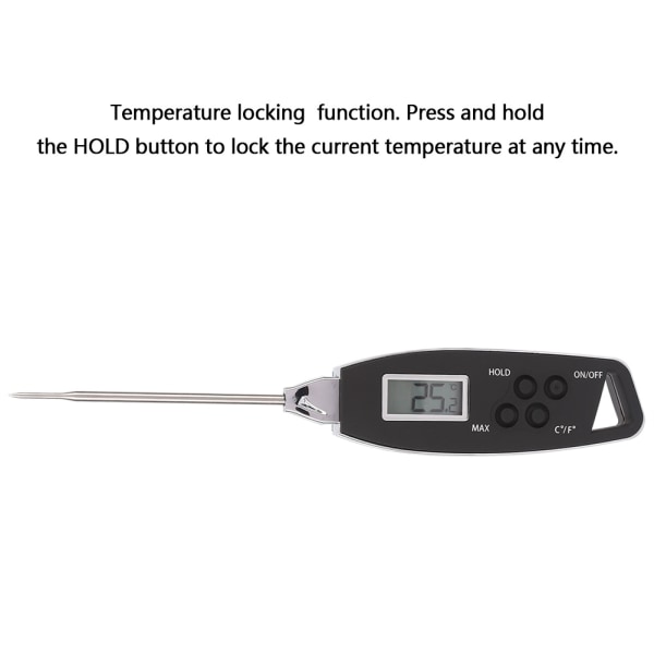 Vanntett raskt avlesende BBQ-termometer Røyker Temp Gauge Temperatursonde (Svart)