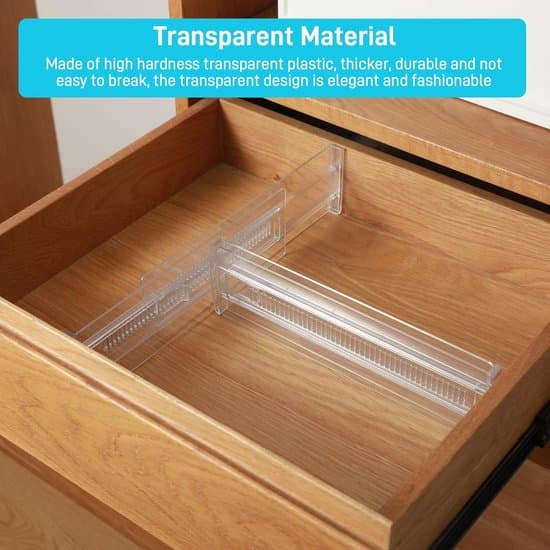 6-piece Adjustable Transparent Drawer Divider Set, Suitable for Kitchen, Bedroom, and Office - 8 cm High, Extendable from 285 cm to 505 cm.