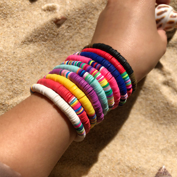10 st Rainbow Color Polymer Vinyl Surfer Armband Handmade Discs Bead Boho Armband DIY Handmade Smycken