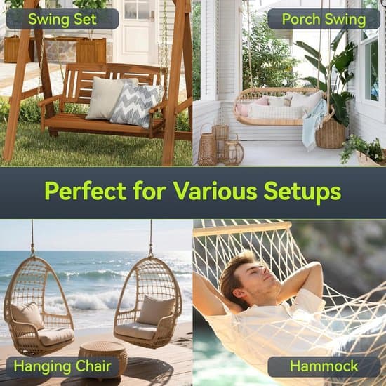 Swing Hooks - with Bearings - Stainless Steel Mounting Hardware - 2 Pieces - Suitable for Hammocks and Swings