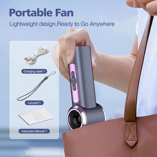 Genopladelig bærbar minihåndblæser med LED-display til rejser og camping (grå, 11,3 x 4,3 cm)